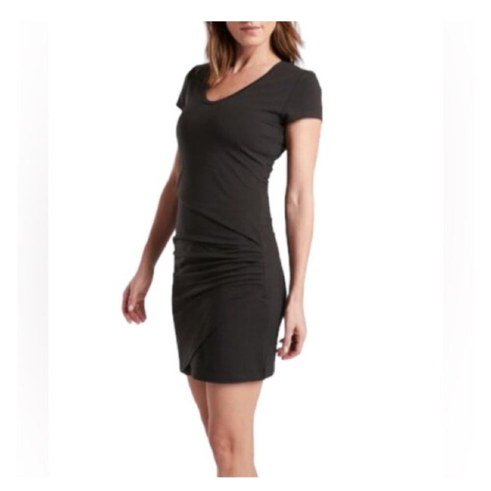 Athleta Black Short Sleeve Ruched Sheath Dress